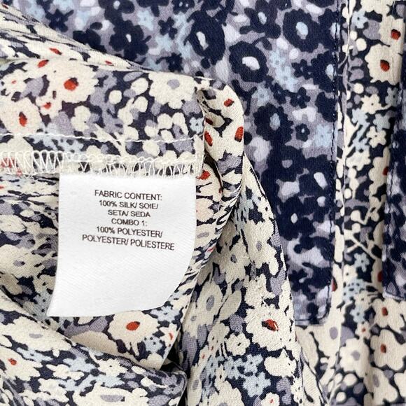 Derek Lam 10 Crosby Womens 4 Blue Ivory Floral Silk Windowpane Blouse Keyhole - Picture 11 of 12